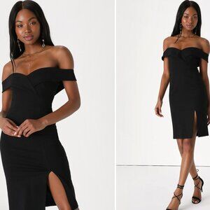 NWOT Lulus Classic Glam Black Off-the-Shoulder Bodycon Dress